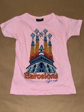 Barcelona Sagrada La Familia Gaudi Graphic T-Shirt Kids Size 4 Pink Souvenir